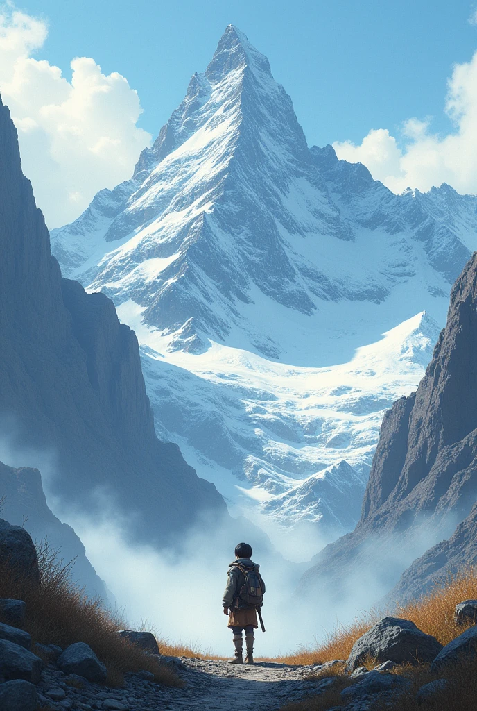 Alone boy he is2 stand in big mountain