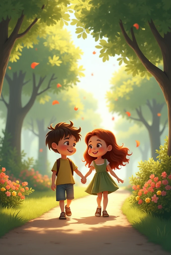 Boy and girl walking in park