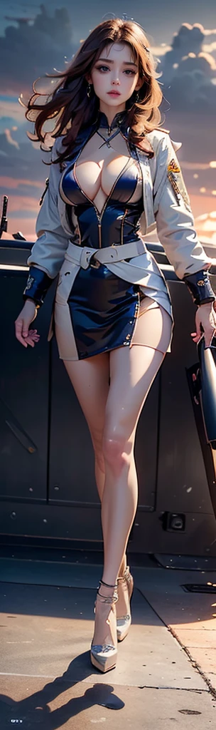 (Navy Seals Navy Pilots、27 talents、8 heads of beauty、Runway on aircraft carrier deck)、(Highest quality, 8k, 32K, masterpiece, 超High resolution:1.2), (Realistic:1.5), (masterpiece, Highly detailed CG Unity 8k wallpaper, Highest quality, High resolution:1.2), (Very detailed, 超High resolution:1.2), Photo of extremely cute and beautiful Japanese woman, (Windになびいた栗色の髪:1.2), Adult, (詳細な美しいwoman1.4), Highest quality, woman, Adult, (Detailed US Navy White Pilot Uniform:1.5), (Pilot Captain White Jacket:1.3), (White high waist pencil mini skirt:1.3), ((No underwear on))、(Beautiful sunset、Runway on aircraft carrier deckのWind景Background:1.2), (F-14 fighter、F-18、Background)、Looking at the audience, smile、To the audience:, ((完璧なwomanの身体)), (Tight waist:1.2), (Full body image:1.3), Abdominal muscles, (Beautiful breasts:1.25),(The cleavage), Wind, Dynamic pose, Cinematic Light, Backlight, Quality clo薄いg, Perfect Anatomy, Perfect Proportions, Detailed human body,(Blue eyes)、smile(A face with large eyes )、Sexy slit thighs and beautiful legs、(class seal、Navy Badge)