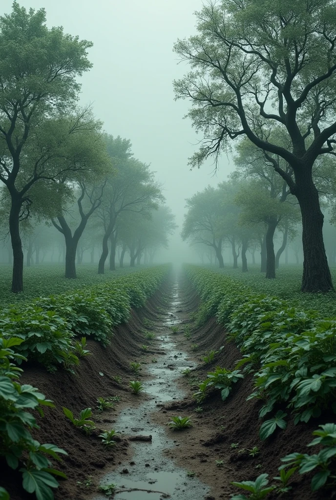 At dawn, Small garden, Before it was full of life, Revealed to have been severely damaged by the storm. The neat row of trees is now twisted and twisted.. Heavy rain turns the ground into mud., And the exposed roots revealed that the wind had blown away all the seedlings.. leaf, That was once a lush green place, Torn, Wet and wrinkled on the floor.

Some trees were completely uprooted., Leave a hole in the ground, While others are broken, Tilted sadly to one side. The thin trunk cannot withstand the weight of water and the force of wind.., Bending and breaking. Small pools of dirty water were scattered throughout the plant debris., Reflecting the grey sky now.

