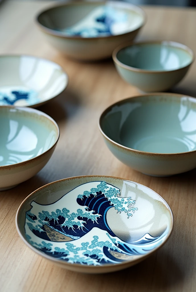 Dish Ceramics, Hokusai paintings, Ukiyo-e of large waves,