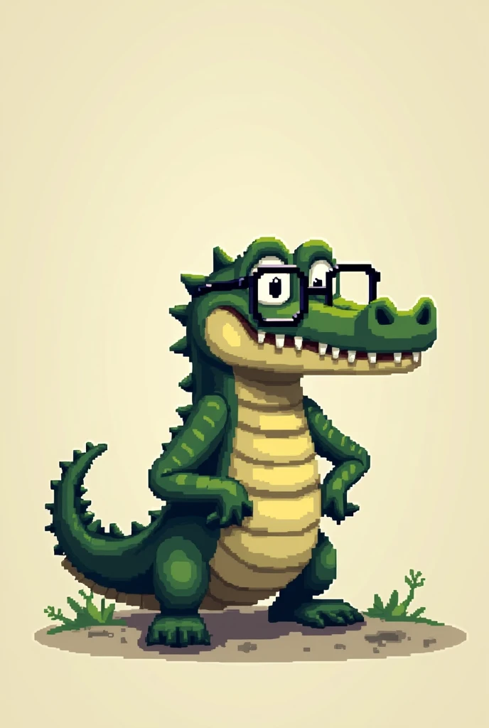 Crocodile pixel art wearing glasses