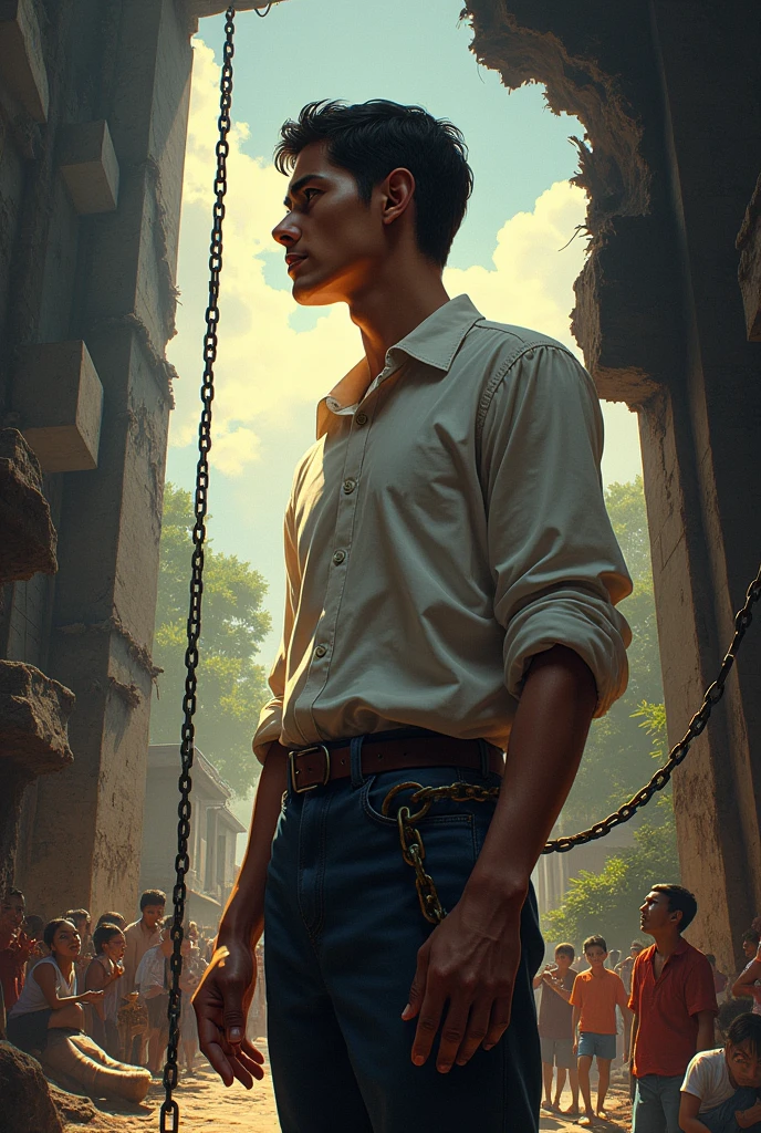 Title: "A Nation Chained"
Image:
 * Central Figure: A young Rizal, representing the Filipino people, chained to a large, decaying Spanish colonial structure.
 * Background: A vibrant, bustling Filipino village, juxtaposed with the dark, oppressive colonial building.
 