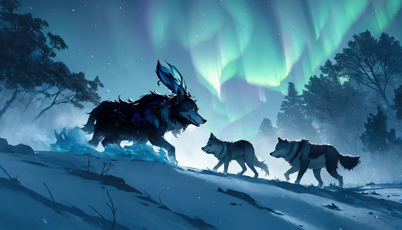 Three animals walking in the snow with the aurora borealis in the background, Photographer Art Wolf, By Alexander Kucharski, Written by Mike Winkelman, Wolf Hoover, By Jesper Essing, Casper Wolfe, by Christopher Balaskas, A still from a nature documentary, The Best of Adobe Stock, by Mathias Kollros, By Anton Möller