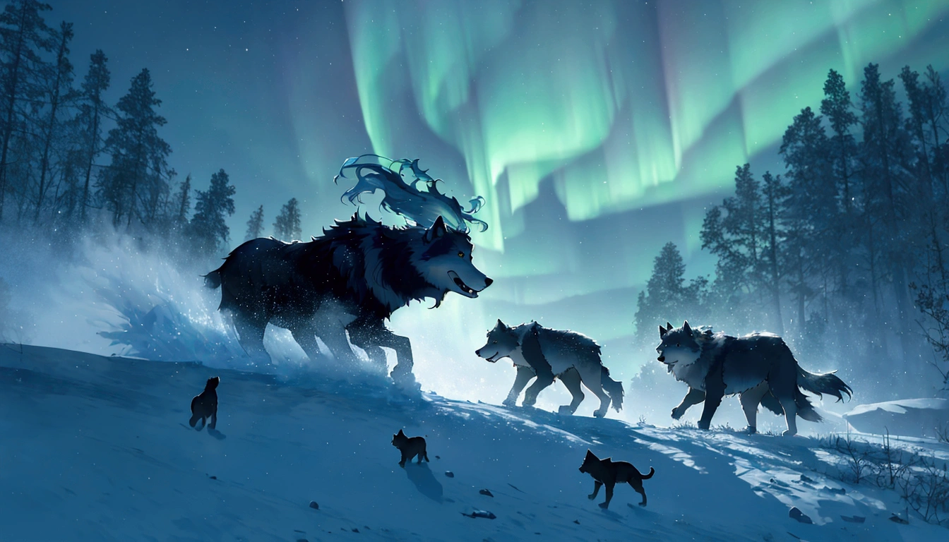 Three animals walking in the snow with the aurora borealis in the background, Photographer Art Wolf, By Alexander Kucharski, Written by Mike Winkelman, Wolf Hoover, By Jesper Essing, Casper Wolfe, by Christopher Balaskas, A still from a nature documentary, The Best of Adobe Stock, by Mathias Kollros, By Anton Möller