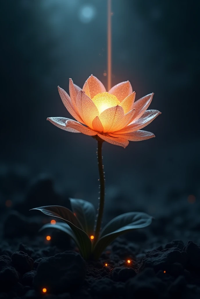 Glow Glass flower on the dark in the ray
