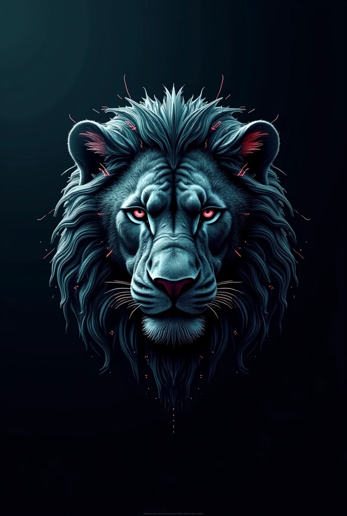 Logo of a cyber lion face with circuits on one side of the face