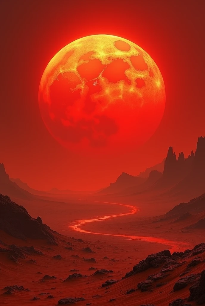 Desert planet landscape red sun