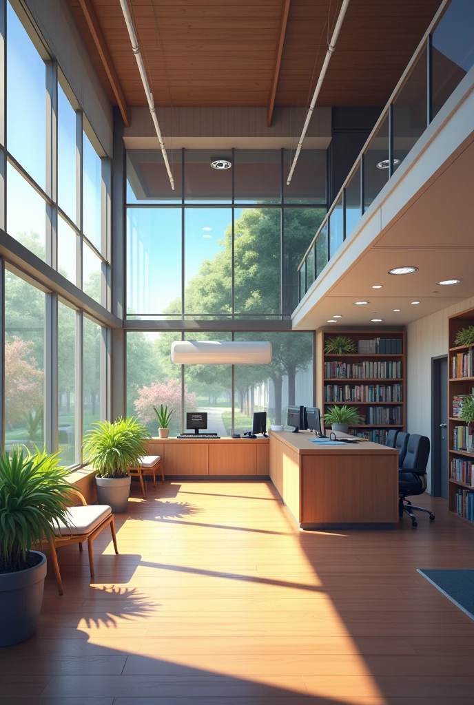 inside view of a modern village office with village officer cabin and visitors seats spacious one