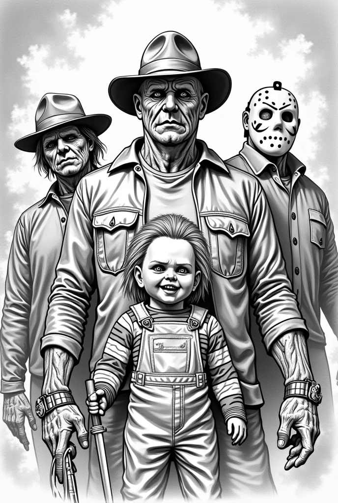 Freddy Krueger Jason Voorhees Michael Myers Leatherface Chucky Saw All Together Coloring Page 