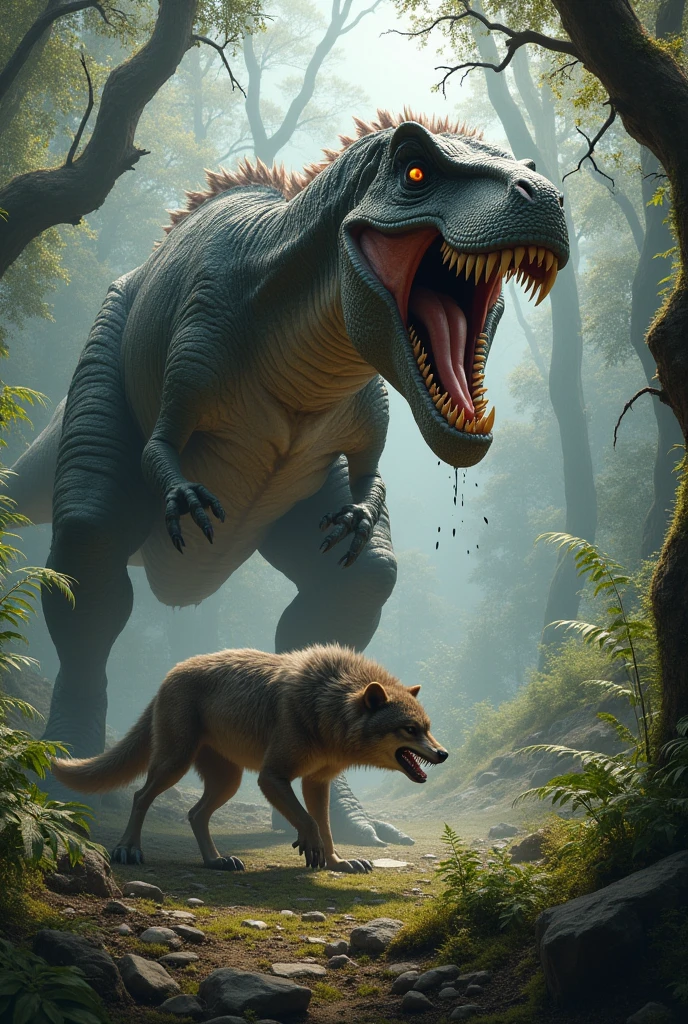 Dinosaur bite wolf