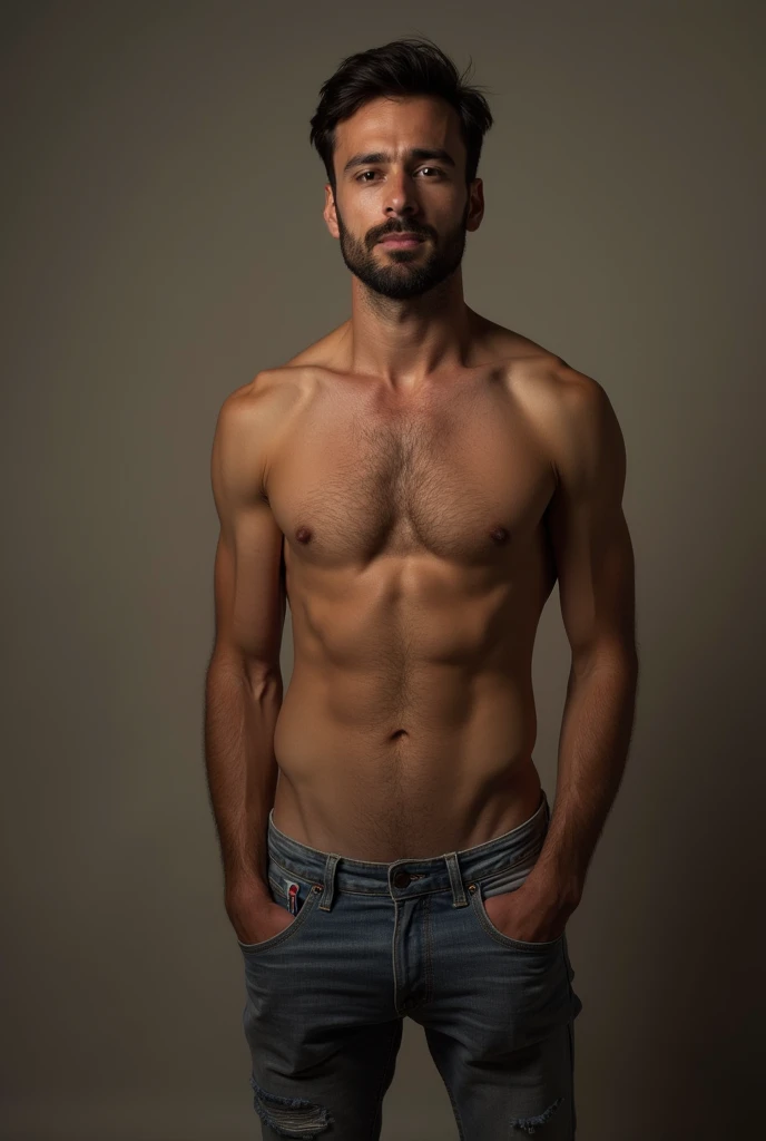 A man with nothing on with an erect penis