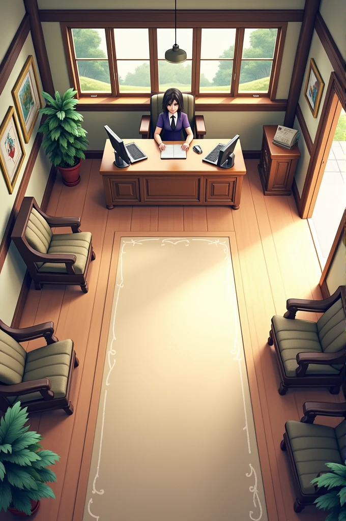 inside view of a spacious village office with officer cabin,visitors seats and main desk 