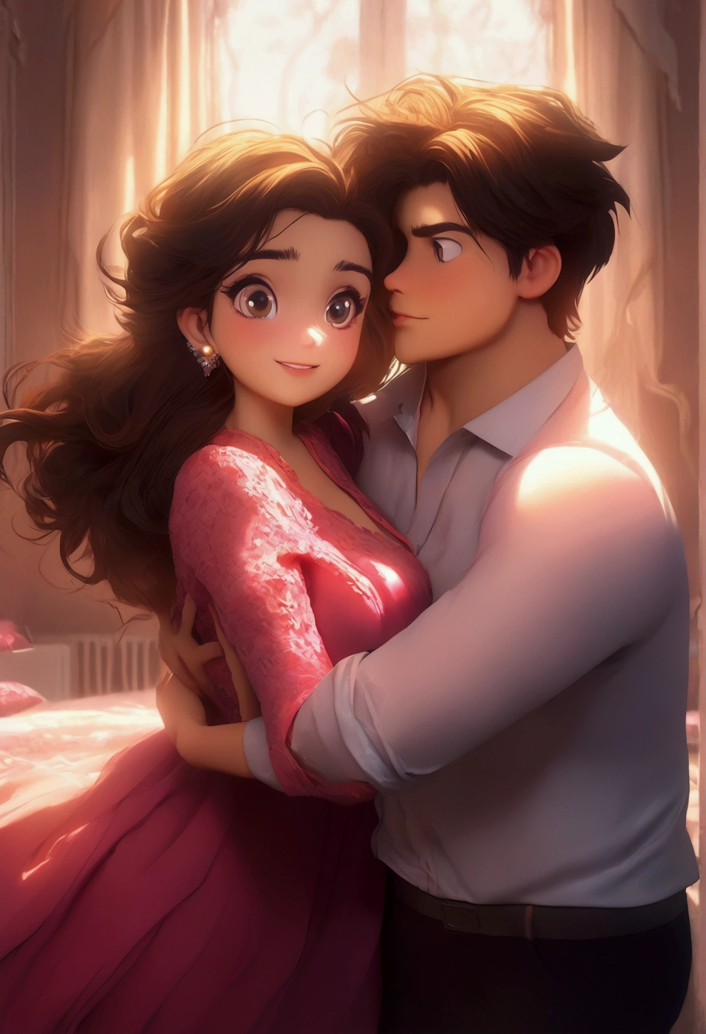 (extremely detailed CG unity 8k wallpaper),(masterpiece), (best quality), (ultra-detailed), (best illustration),(best shadow), bedroom background, standing, ,BREAK, TMP, Big Juicy Titties Bounce While Hot Brunette Gets Fucked