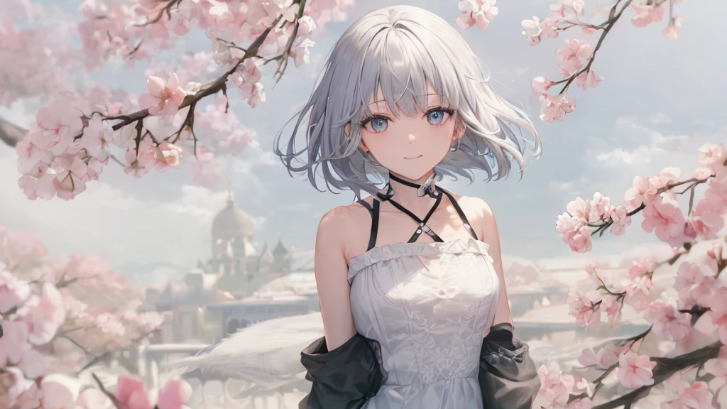 Ultra HD,Look at the viewers, Place your hands behind your back, and, 20-year-old, 非常にshort hair, Long bangs between the eyes, Pale blue eyes, Very detailed,(masterpiece、Highest quality),Gray Hair、Laughter、wonderful, Silver Hair, iris, short hair、 Fluttering Hair、Small face、明るいsmile、(Detailed face) ,Professional Lighting,wonderful風景,blue sky, sunlight,Looking down from above,Portraiture、Open your mouth、Flower Field、Her eyes were shining、Mysterious and enchanting atmosphere。With AI Painting、andてもshort hair, Long bangs between the eyes, Very detailed,(masterpiece、Highest quality)、alone、Gray Hair、Fantasy, Silver Hair, Fantasyな風景、smile、Open your mouth、short hair、short hair、hairpin、black eye、Grey Eyes、Beautiful Eyes、Black Shirt、White hoodie