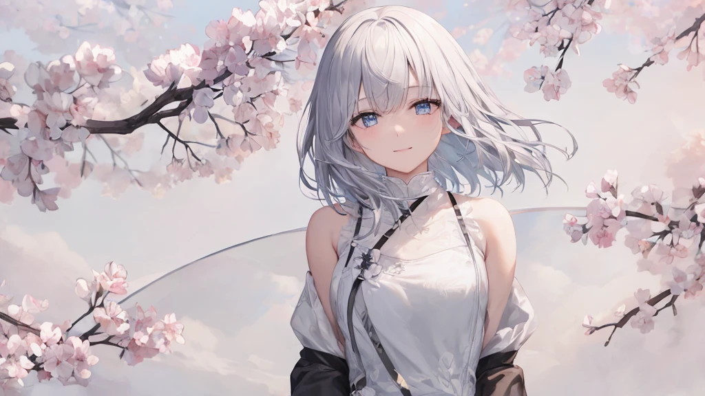 Ultra HD,Look at the viewers, Place your hands behind your back, and, 20-year-old, 非常にshort hair, Long bangs between the eyes, Pale blue eyes, Very detailed,(masterpiece、Highest quality),Gray Hair、Laughter、wonderful, Silver Hair, iris, short hair、 Fluttering Hair、Small face、明るいsmile、(Detailed face) ,Professional Lighting,wonderful風景,blue sky, sunlight,Looking down from above,Portraiture、Open your mouth、Flower Field、Her eyes were shining、Mysterious and enchanting atmosphere。With AI Painting、andてもshort hair, Long bangs between the eyes, Very detailed,(masterpiece、Highest quality)、alone、Gray Hair、Fantasy, Silver Hair, Fantasyな風景、smile、Open your mouth、short hair、short hair、hairpin、black eye、Grey Eyes、Beautiful Eyes、Black Shirt、White hoodie