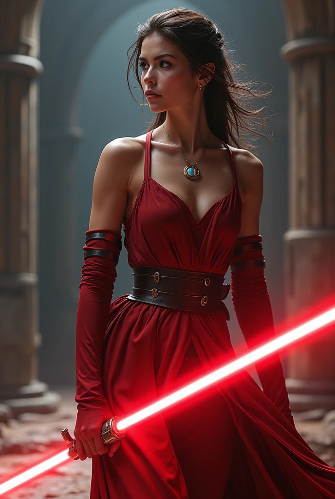 (incredibly beautiful naked woman sith, intricate details, high quality, photorealistic, cinematic lighting, dramatic pose, elegant lightsaber, mystical aura, ethereal, elegant robe, flowing hair, detailed face, beautiful eyes, delicate features, flawless skin, muscular yet feminine physique, dynamic action, powerful energy, cinematic composition, stunning digital art)
