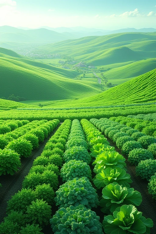 Green vegetable plots, wide fields