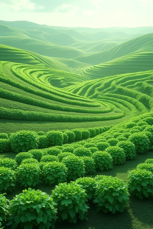 Green vegetable plots, wide fields　