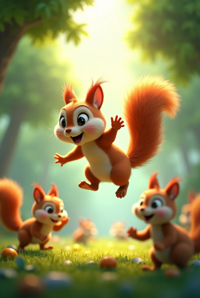 Need 3D animation style"squirrel realized that while flying was thrilling, having friends to catch him was even better.