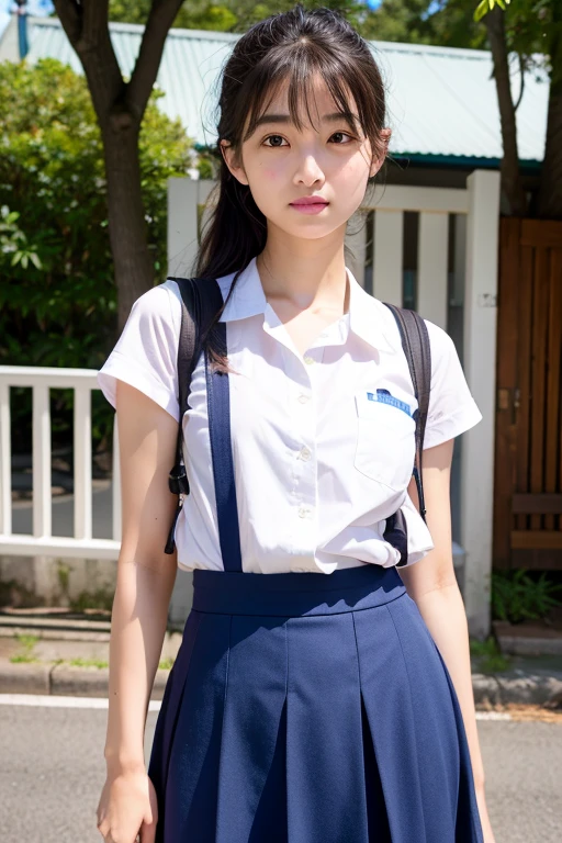 Beautiful face in every detail、Thin arms、Beautiful legs、Fair skin、Japanese schoolgirl、Moderate skin exposure、Small and thin body、Police Officer、cute、Whole body shot、High resolution, Grit your teeth, Heavy breathing,