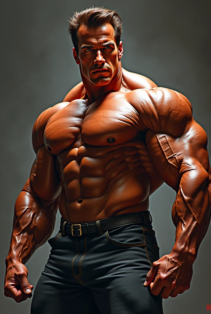 Create an image of Arnold Schwarzenegger with the font “Gino, stay strong"