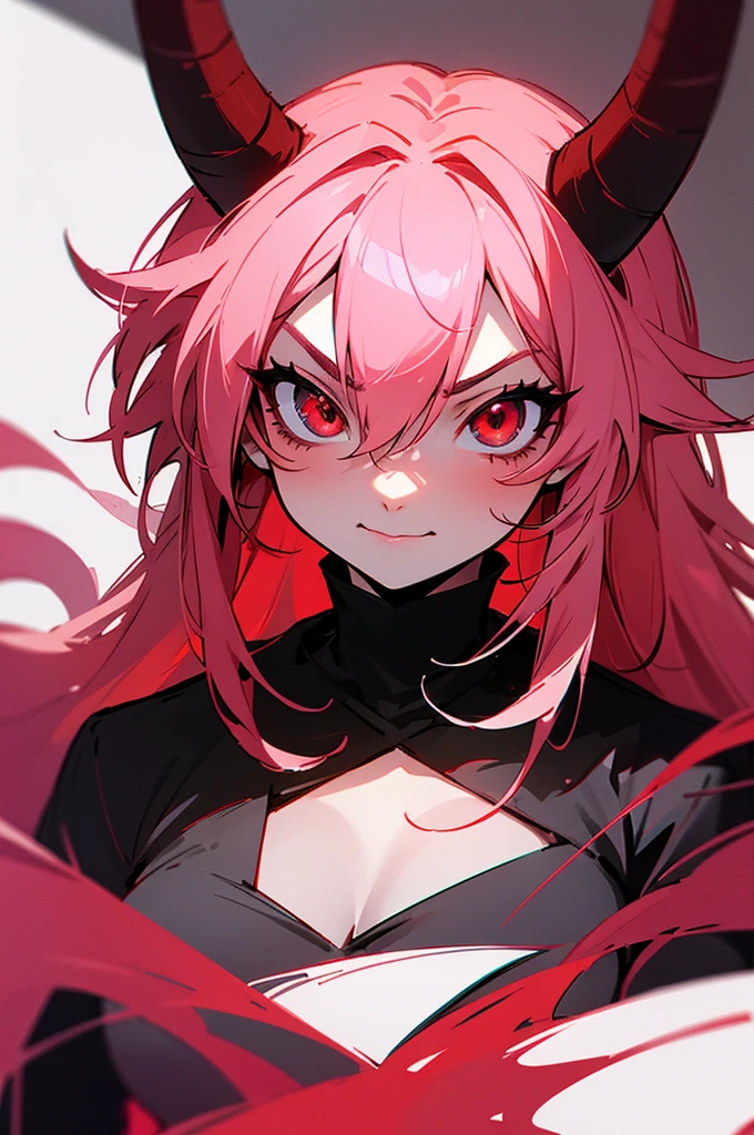 drawing of a girl Including horns and a red nose, Devil Girl, Including horns, in animation style, demon anime girl, drawn in Microsoft Paint, Mika Kurai Demon, Castlevania, portrait of Devil Girl, Evil Evil Expressions, in animation style, devil's face, Horns and red eyes, devil woman, portrait of a female demon, 일본 in animation style