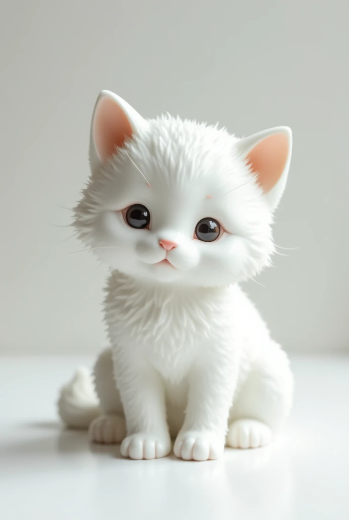 Cute white kitten pottery、White porcelain、Big head