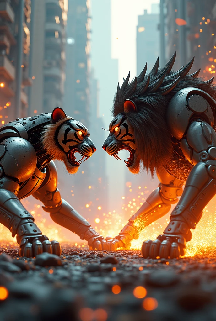 Robotic tiger and robotic lion fight