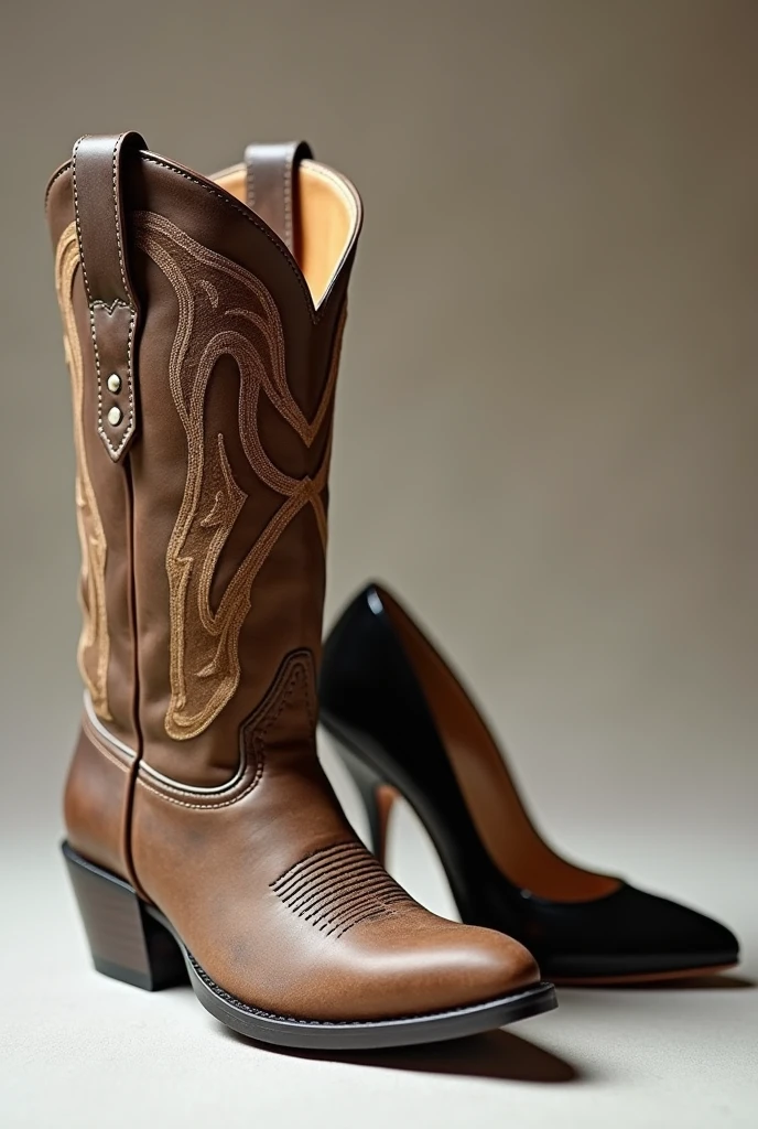 photo of a Texan boot and a high heel next to it