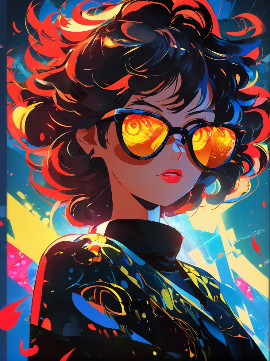 Anime girl with sunglasses in her hair, Gwaise style artwork, Digital illustration style, Anime-style illustrations, Anime Style 4k, Yellow-eyed, With glowing eyes, Anime Style. 8k, Written by Ku Lei Lei, author:hero, persona 5 art style wlop