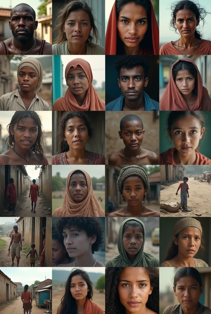 Video collage of poor people around the world