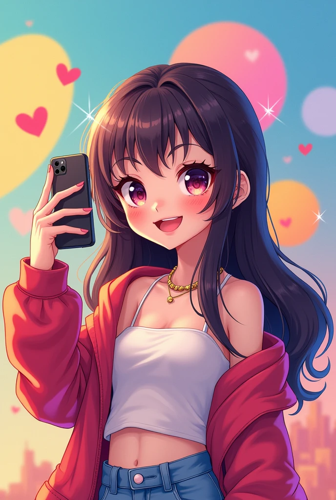 A cartoon image of a hot girl taking a selfie.