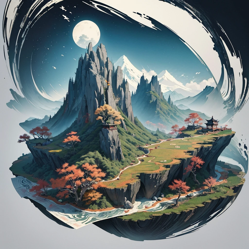 Chinese style, , ink painting the tree surrounded by ancient Chinese calligraphy forming an abstract pattern of mountains, rivers, autumn. foggy. High resolution, high quality, exquisite details, no text or letters. , in the style of high definition ink painting. --ar 3:4 --niji 6