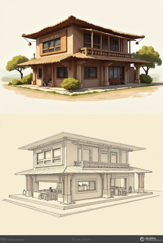 Manually drawn, design a 2-storey restaurant building on the specified lot, incorporating elements from one or more of the discussed historic styles (Prehistoric, Mesopotamian, Egyptian Architecture). On a single sheet of any paper size, create a concept board that highlights the chosen influences. You may include a perspective view, floor plan, elevation, or any drawing that best communicates your concept.
Give the floor plan