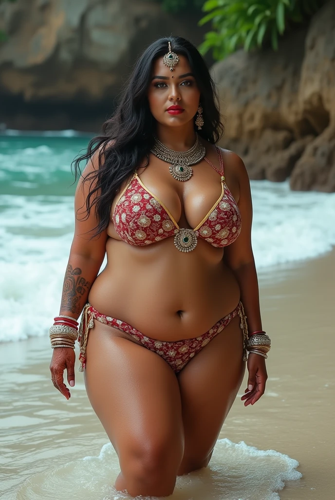 Wet body, 4 BRIDE, Wet CURVY FIT PAWG MARRIED INDIAN BRIDE, full body picture , BBW Wet curvy, wet Desi Bhabhi showing her big ass in sexy sexy thong pattern bikini and showing cleavage and in nose ring, many bangles in hands,earings, necklace ,lipstick ,navel,Indian, Chubby, showing her curves in sea water, sea waves , rocks, Group of lesbian women, henna mehndi, newly married
