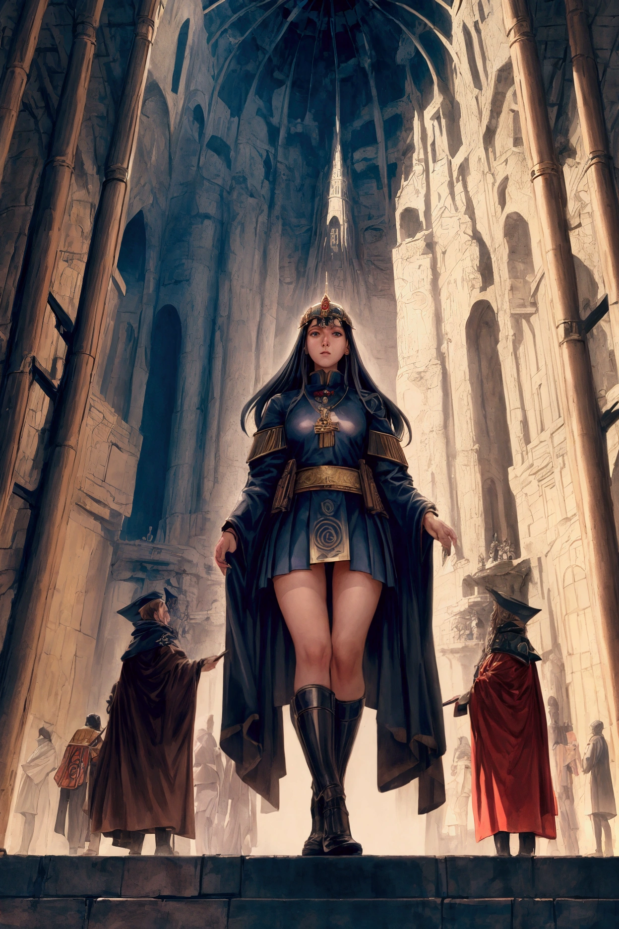 Viktor Vasnetsov, Chris Van Allsburg, Pema Browne, Satoshi Kon, Marta Hegemann, Surrealism, wonder, strange, bizarre, fantasy, Sci-fi, Japanese anime, festival processions, earthquake cities, etc. Architecture and urban planning, cities, pilgrimages, festivals, caves... A miniskirt collector beautiful girl who collects labyrinth-like things, perfect voluminous body, detailed masterpiece hand coloured fine line drawings perspectives