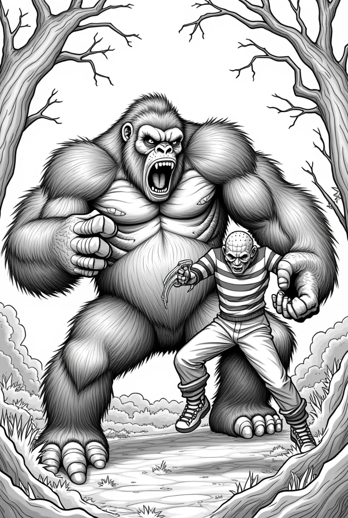 King Kong fighting Freddy Krueger coloring page 