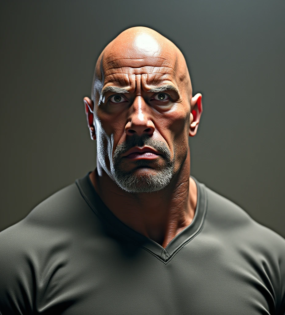 A muscular, scowling face of Dwayne "The Rock" Johnson, extremely detailed, hyperrealistic, cinematic lighting, dramatic shadows, 8K, photo-realistic, (best quality,4k,8k,highres,masterpiece:1.2),ultra-detailed,(realistic,photorealistic,photo-realistic:1.37),high contrast, chiaroscuro, powerful expression, intense gaze, veins, pores, stubble, intimidating