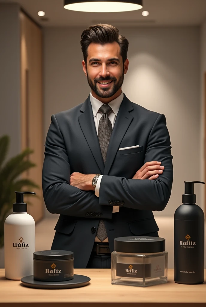 A man promote Hafiz Products for marketing Type Hafiz Products At top