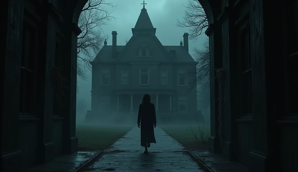 One friend disappearing mysteriously into the darkness of the mansion.