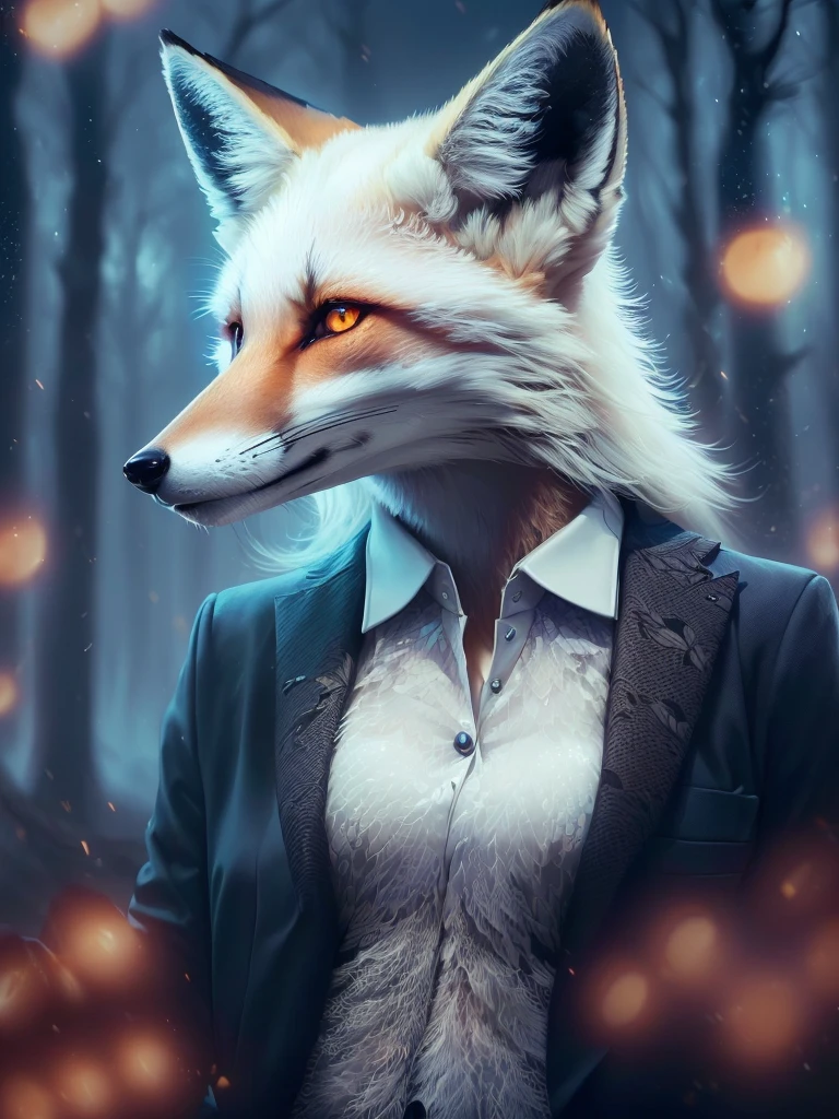 A female fox in a suit, (glowing eyes), digital art animal photo, 4k highly detailed digital art, stunning digital illustration, 4k detailed digital art, 2 d full body fox, wallpaper 4 k, wallpaper 4k, phone wallpaper hd, amazing wallpaper, 8k hd wallpaper digital art, digital artwork 4 k