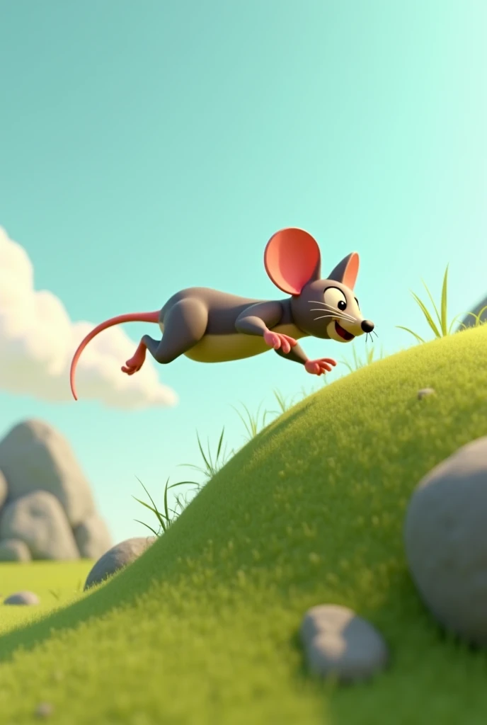 Need 3D animation style"Attempt**: mouse climbed a hill and took a leap, wobbling but managing to glide a few feet before landing softly.