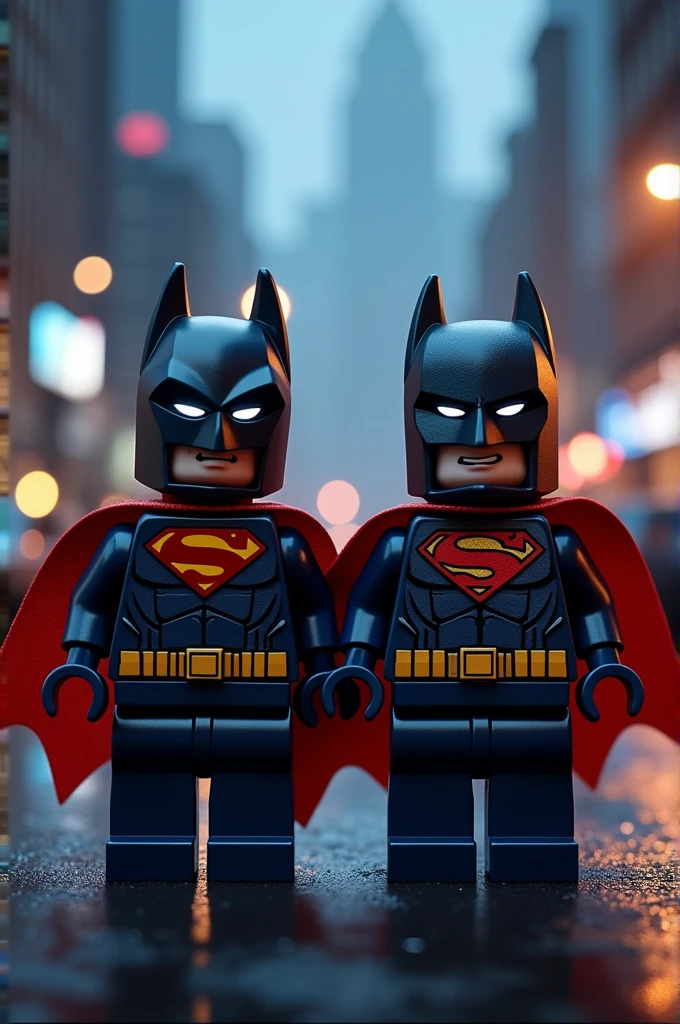 Superman and Batman in lego art, night