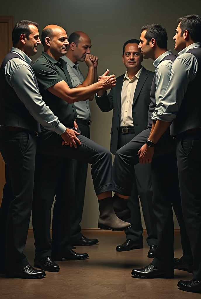 One of the mafia holds his leg, while others held his hand. They took off Zarul's shoes, revealing smelly socks. Amir, which is behind, covering his nose with a face full of anger and disappointment.