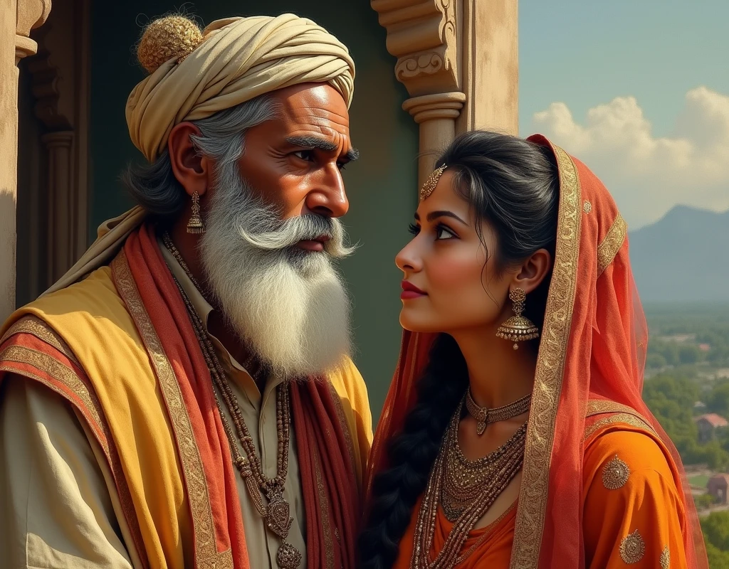 A rajput old man and his young rajput daughter 