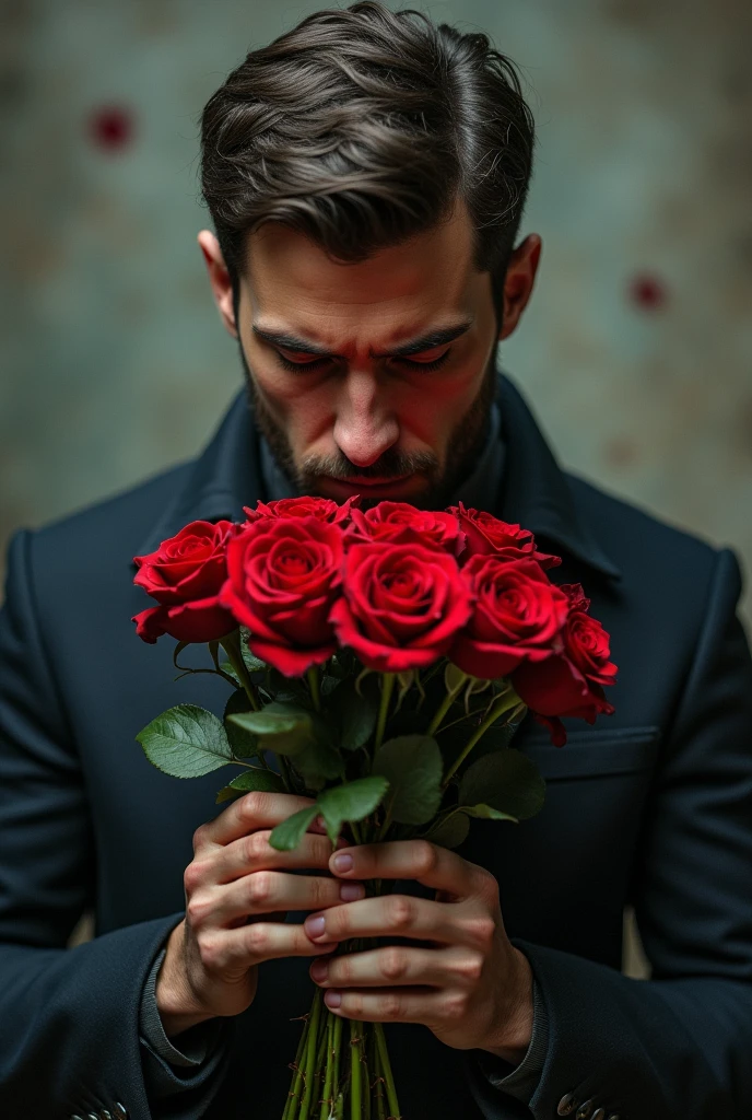A man holding a red roses
