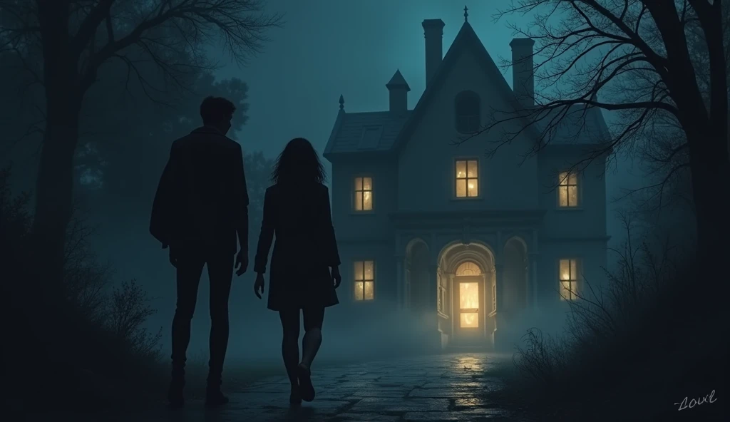 One friend disappearing mysteriously into the darkness of the mansion 3 man