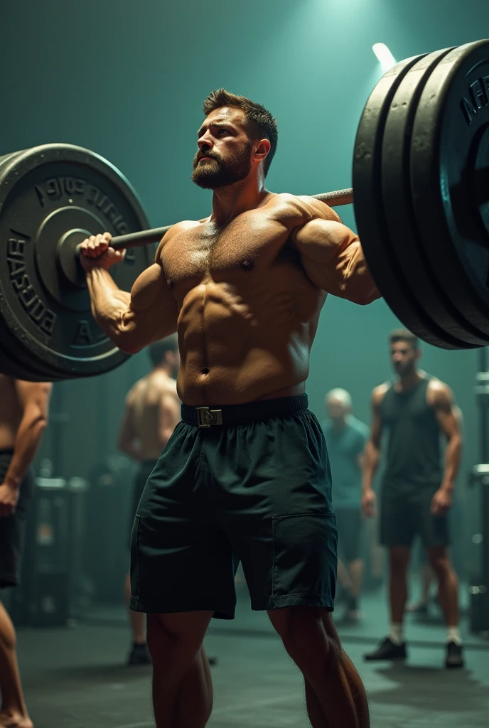 1 man pull the dumble dead lifting with 278kg in the gym people was blur in background
