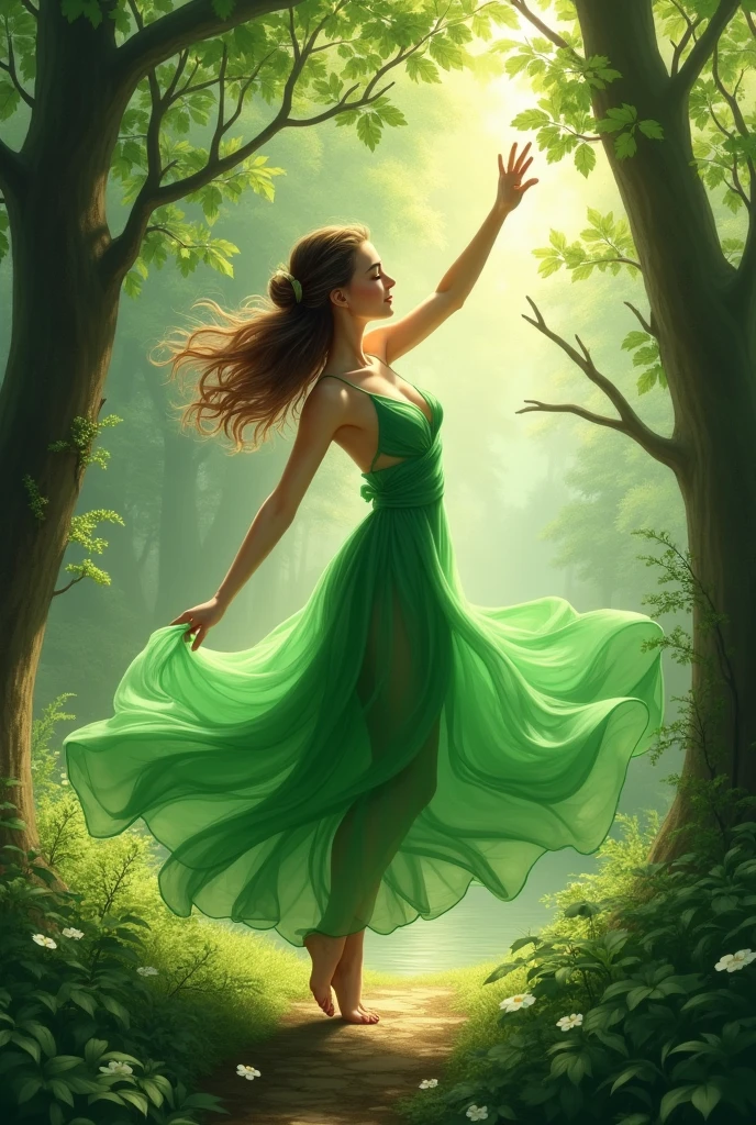 Trees leaf in dancing girl green kapde